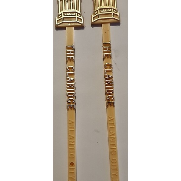Vintage Claridge Hotel Atlantic City Swizzle Sticks Set of 2 Gold-Tone 6.5" - Picture 2 of 3